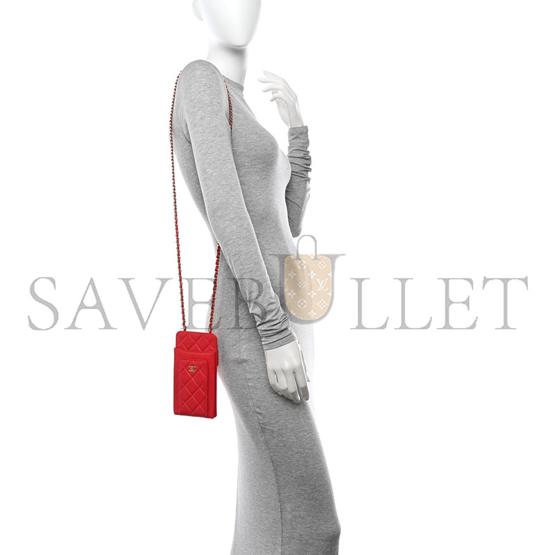 Ch*el caviar quilted cc phone holder red (18*10*3cm)